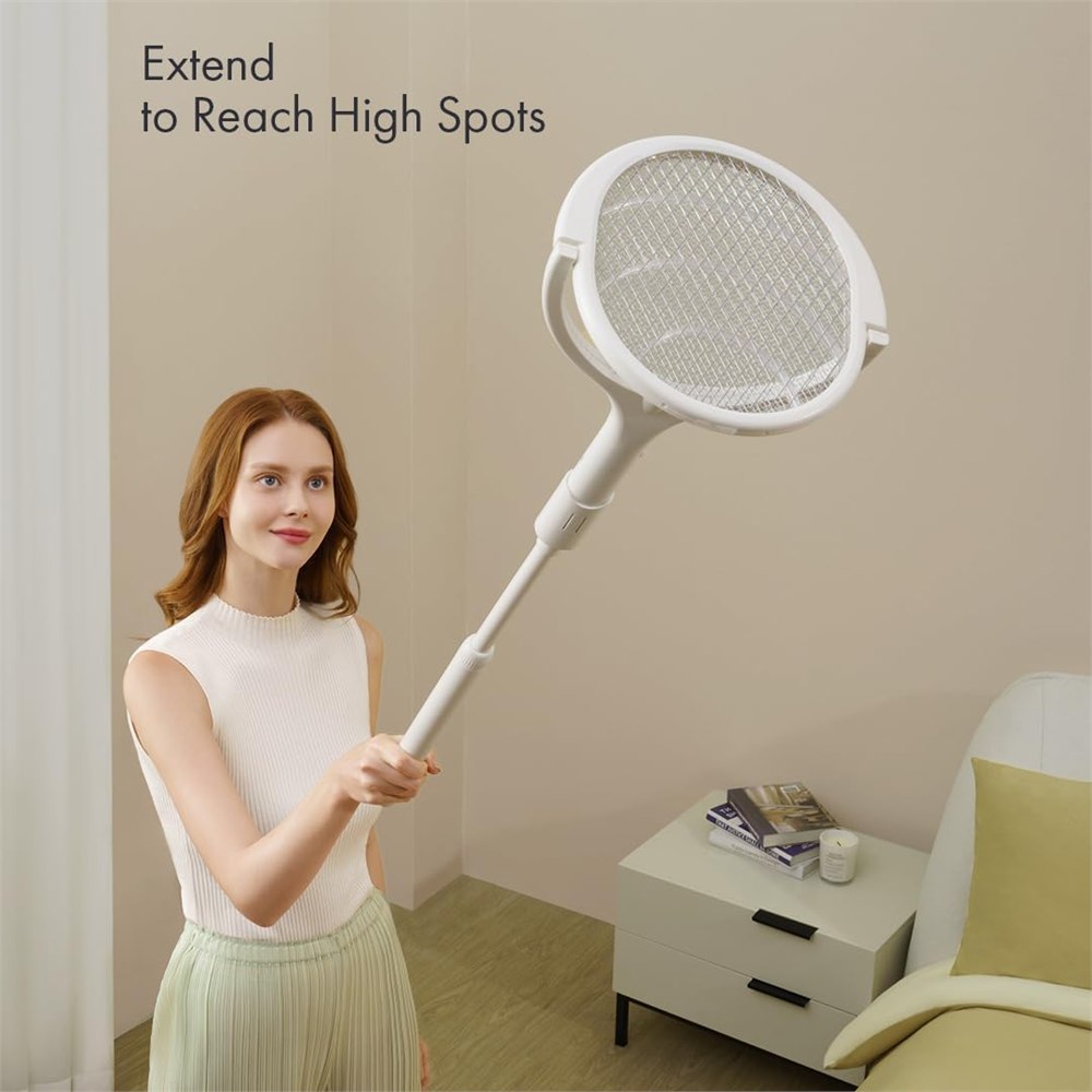 GeckoMan electric fly swatter fitted with extension pole