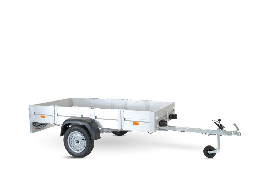FALTOS Pureline cargo trailer opened with aluminum sidewalls