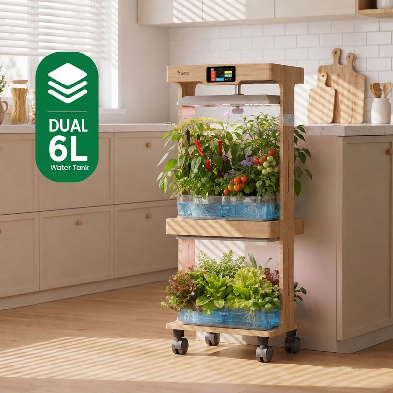 Two independent six-liter reservoirs in the LetPot indoor garden