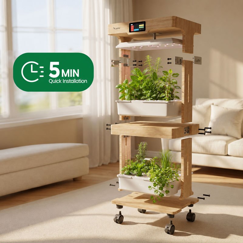 Modular bamboo garden frame with components shown for assembly