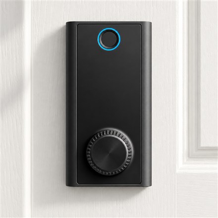 Editorial visualization of a black smart lock with hand-powered backup dial