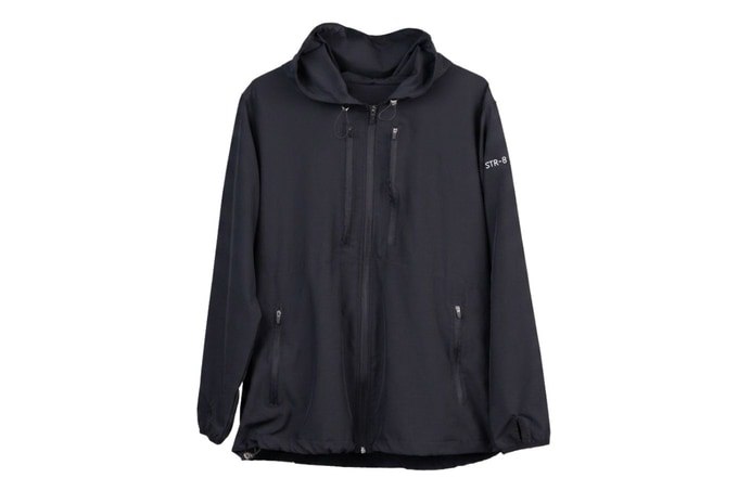 Black STR-8 Jacket 2.0 with full front zipper and upper chest pocket openings
