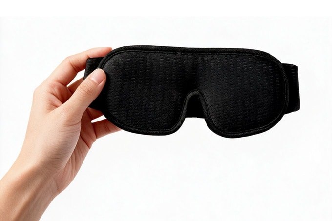 Contoured black sleep mask offered with selected STR-8 bundles