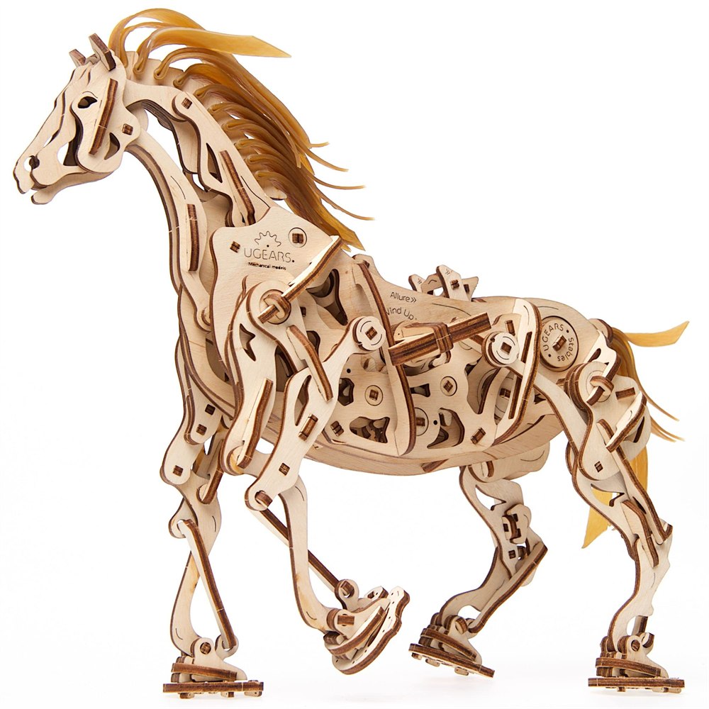 UGEARS wooden mechanical horse with exposed gears and articulated legs