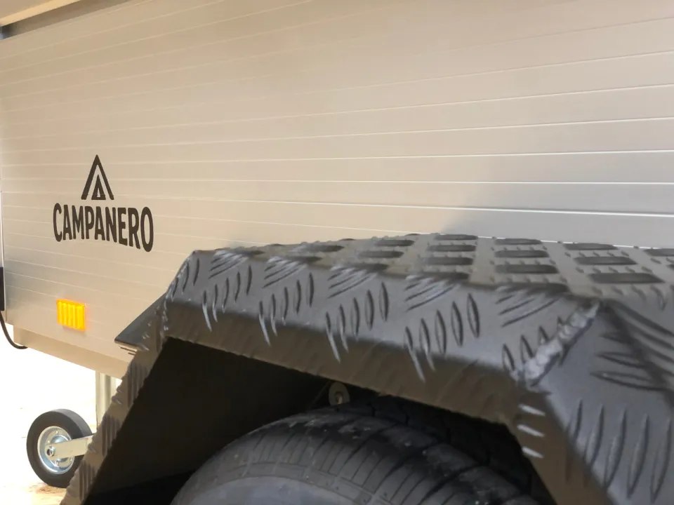Campanero trailer wheel and black checkerplate fender