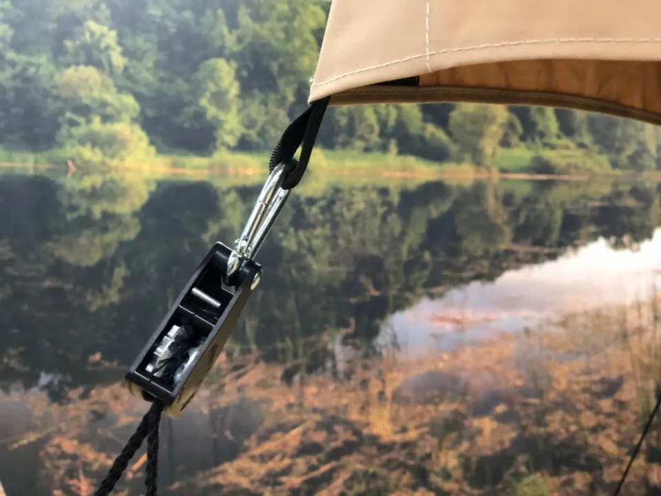 Close view of the Campanero tent tensioning hardware
