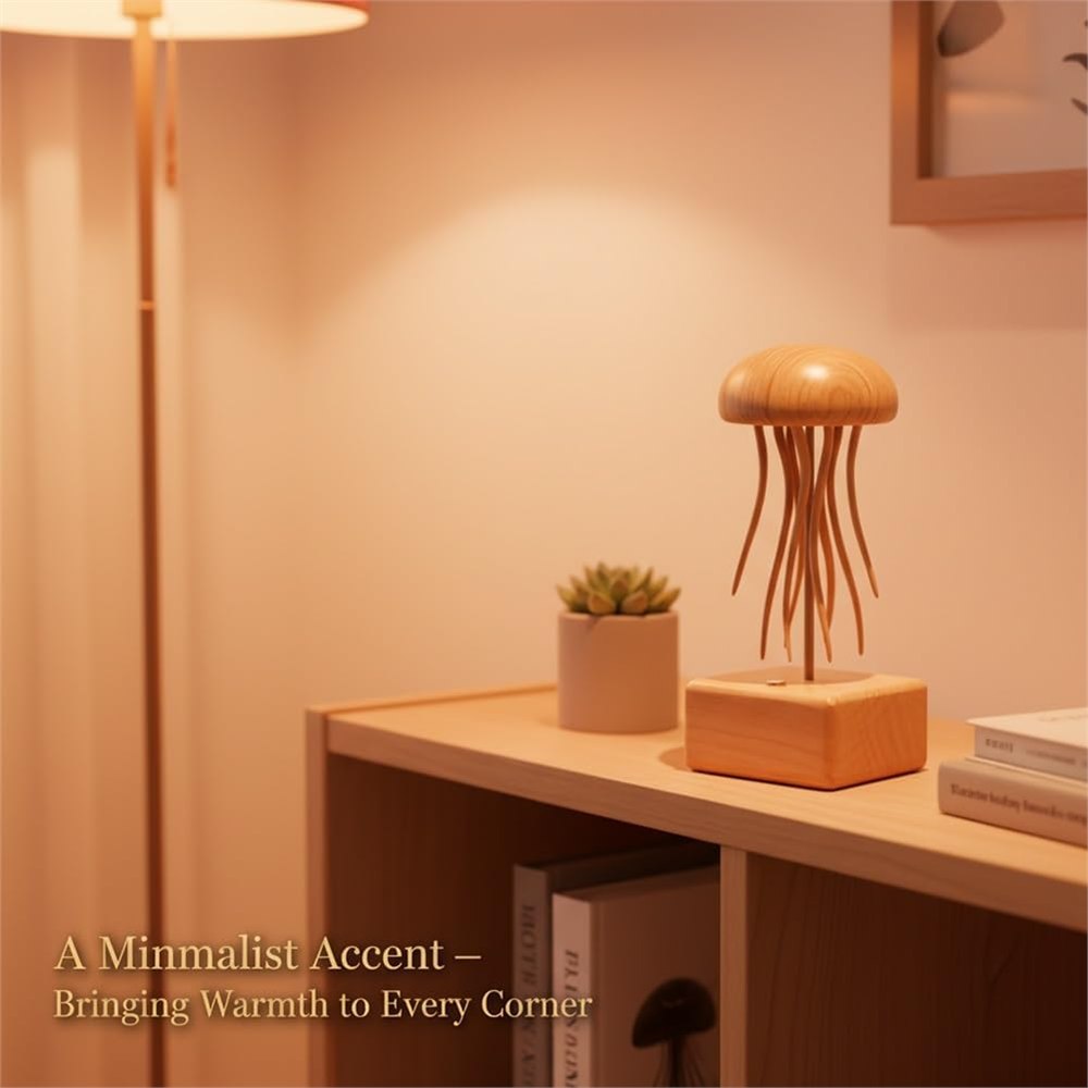 Wooden jellyfish ornament displayed on a shelf