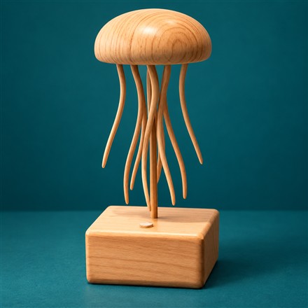 This Wooden Jellyfish Automaton Brings Moving Tentacles to Your Desk
