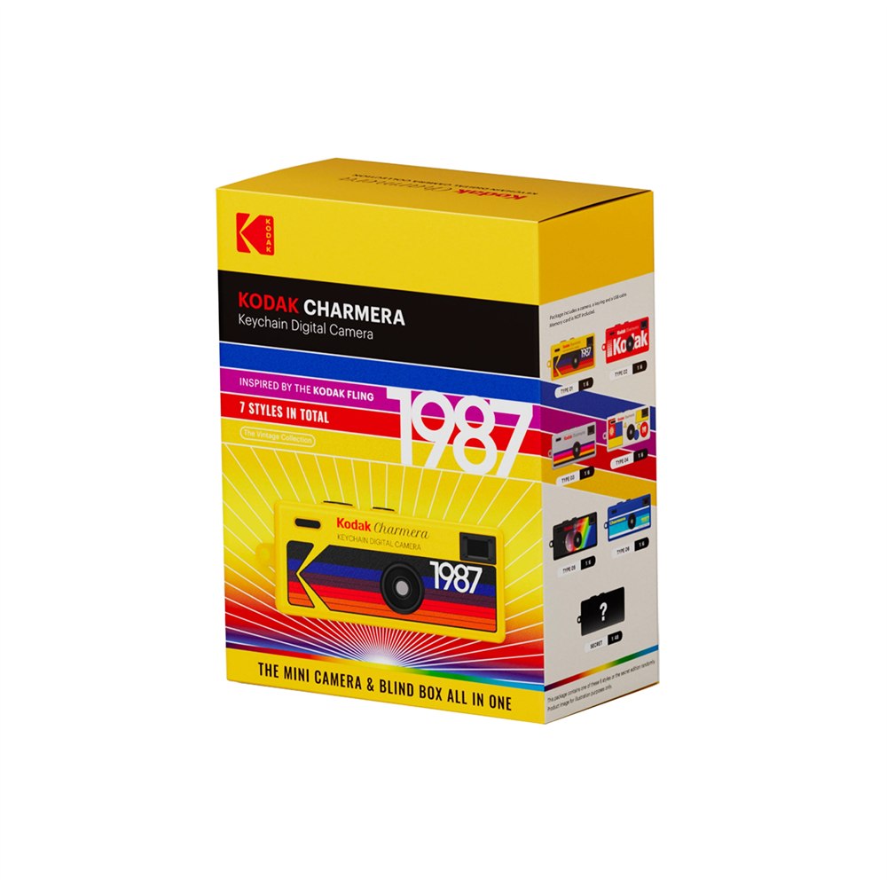 Kodak Charmera blind-box packaging with miniature cameras