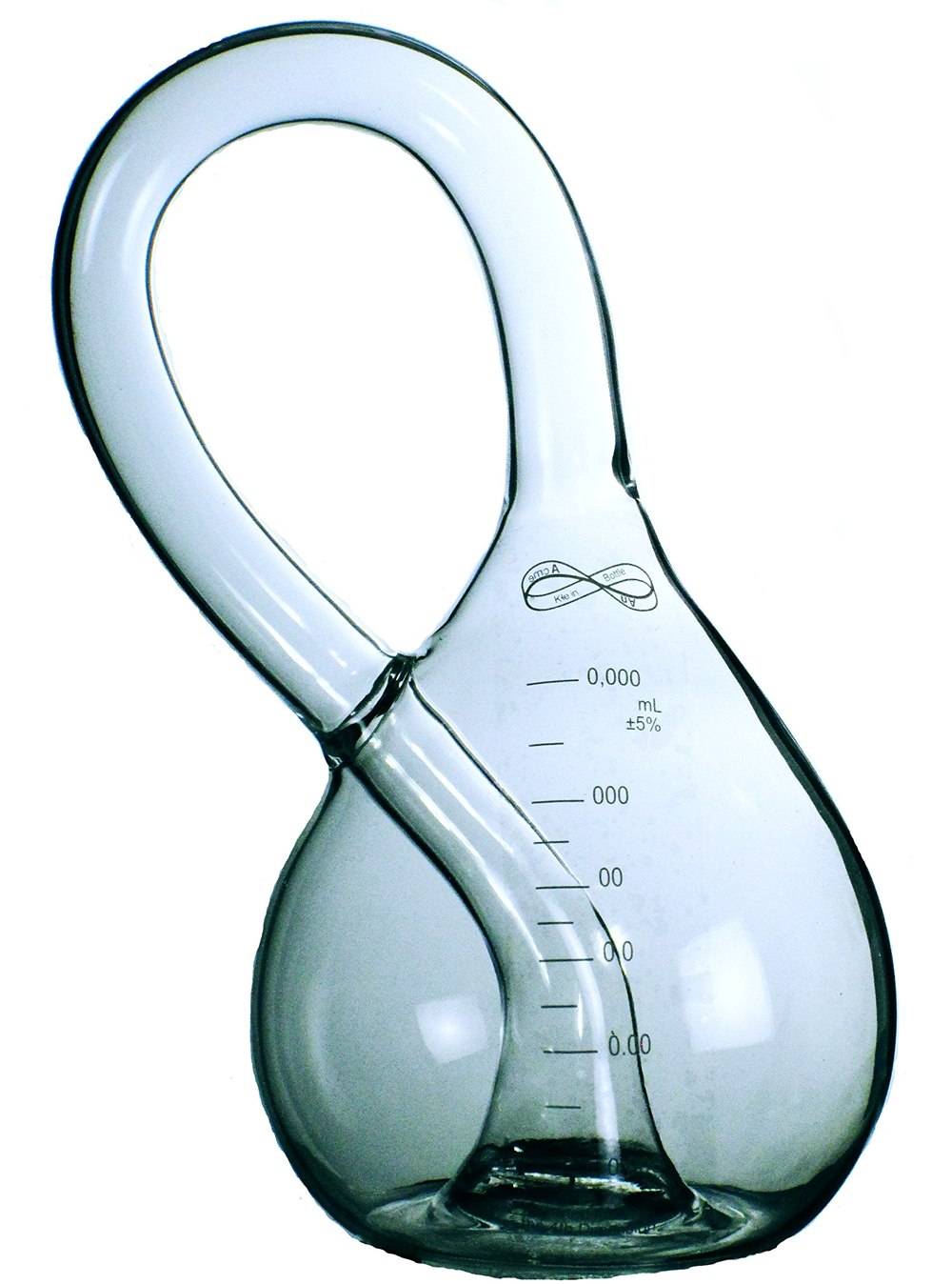 Handmade glass Klein bottle with looped neck and inner tube