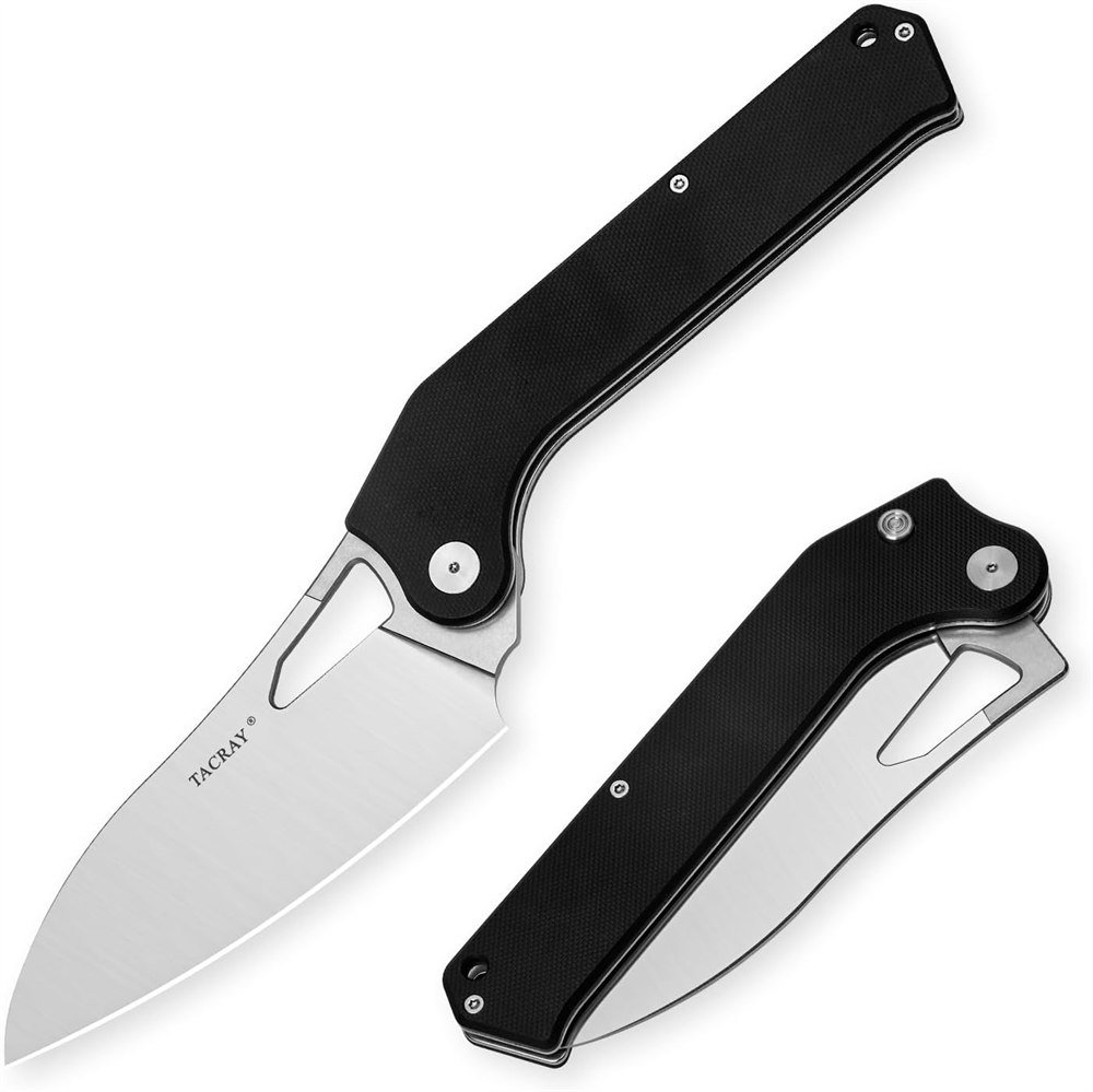 Black folding chef knife shown open and folded
