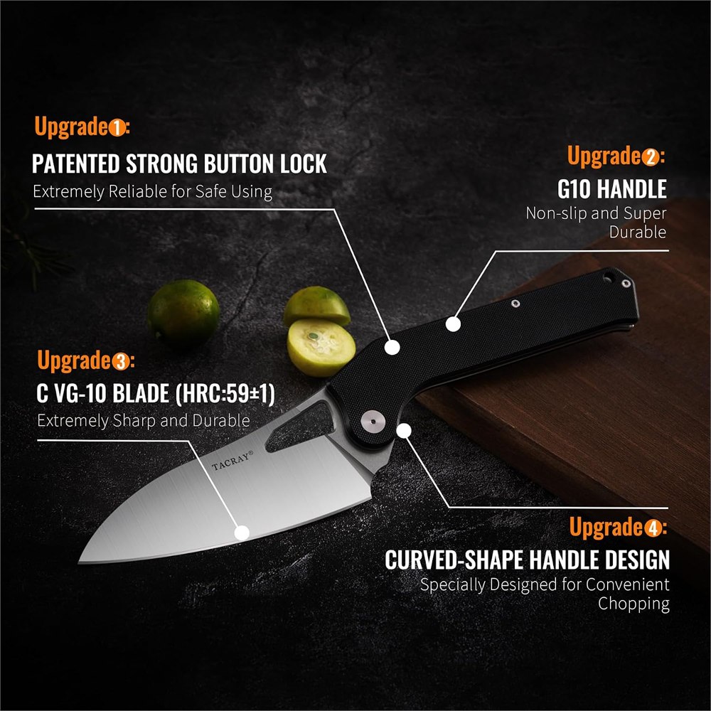 Seller illustration of the folding knife handle and blade features
