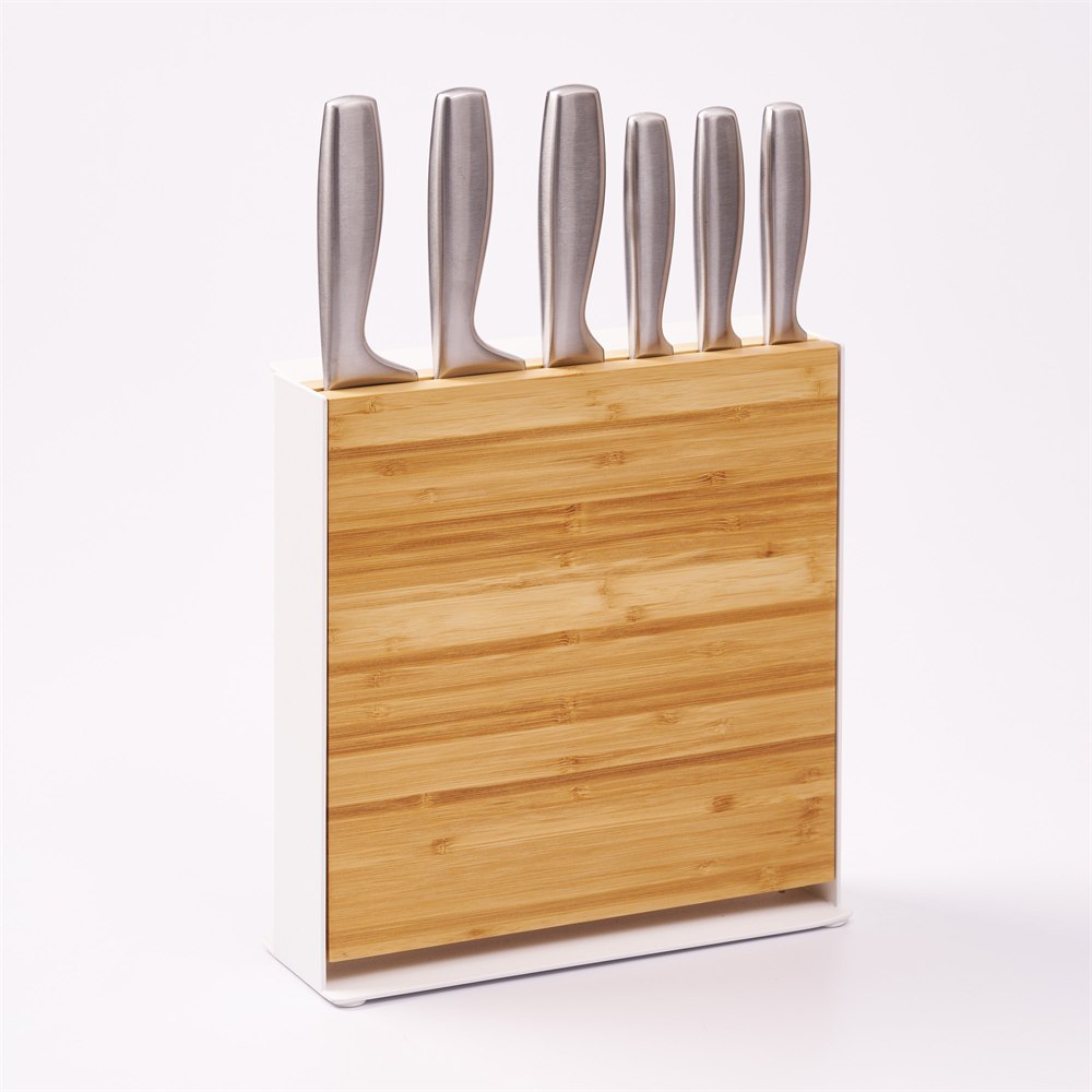 Apto bamboo and white steel knife stand holding six knives