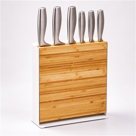 This Knife Stand Stores a Removable Bamboo Cutting Board Beside Your Blades