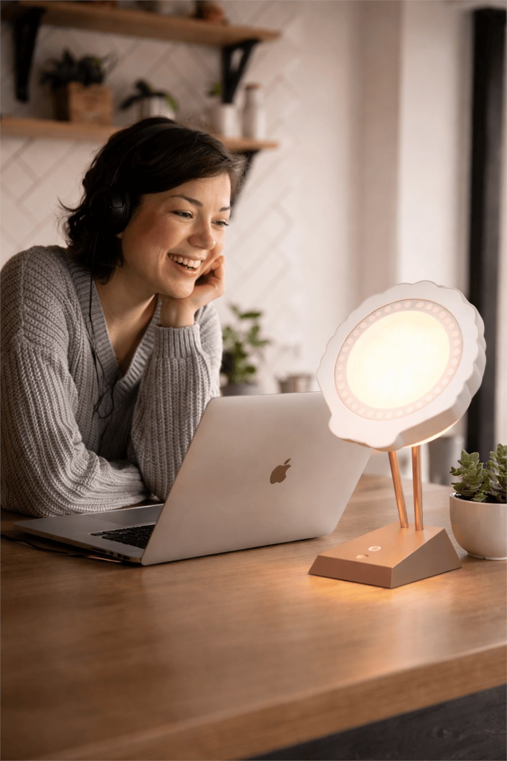 LumiBe lamp beside a person at a desk
