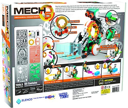 Back of Mech-5 packaging showing construction and coding features