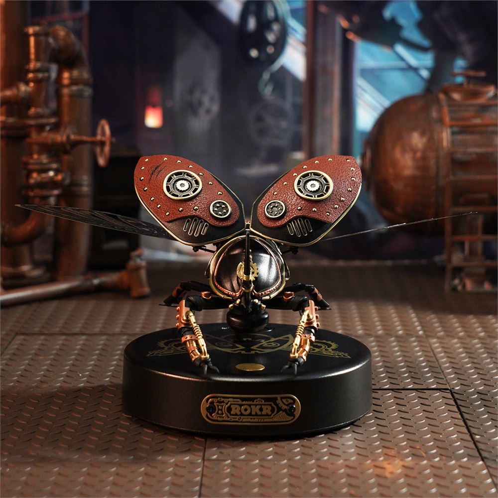 Front view of the armored beetle model in a workshop setting