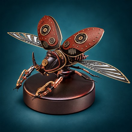 This Mechanical Beetle Model Kit Flaps Its Metal Wings at a Touch