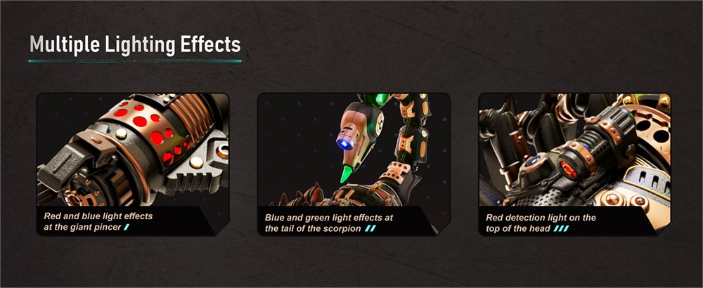 Three-color lighting on the ROKR Emperor Scorpion model