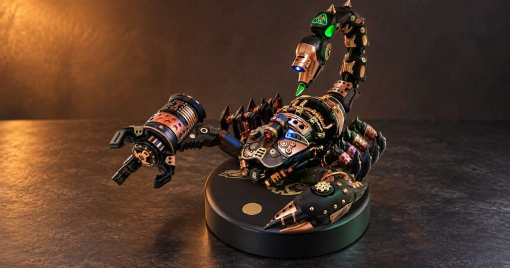 Editorial visualization of ROKR Emperor Scorpion mechanical model