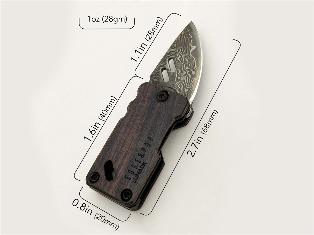 Diagram of the Edge & Pop knife with labeled dimensions.