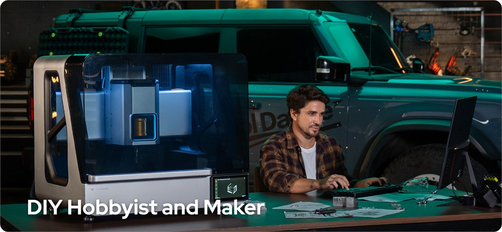 ToolDance X1 enclosed desktop CNC in a garage workshop