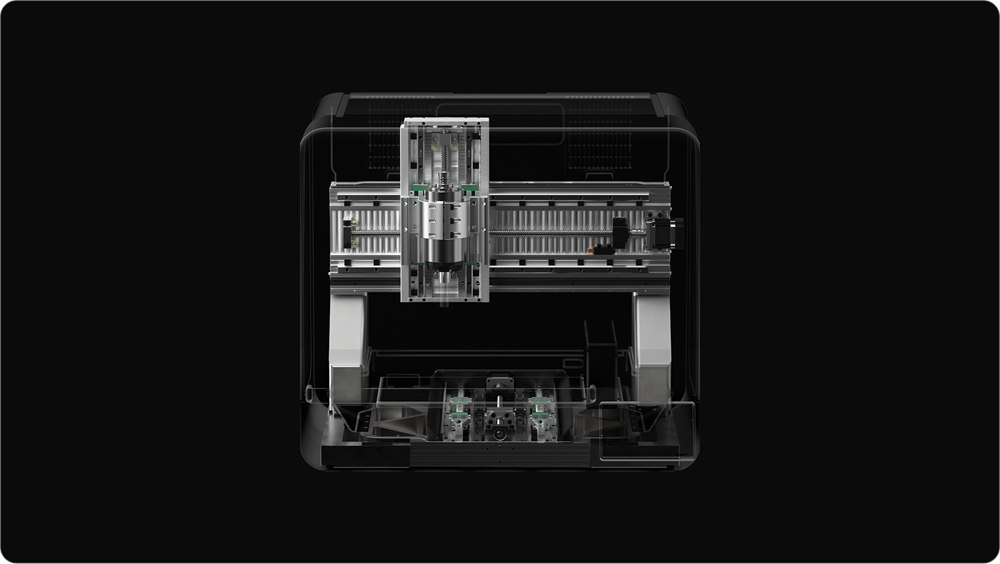 Cutaway illustration of the ToolDance X1 frame and spindle