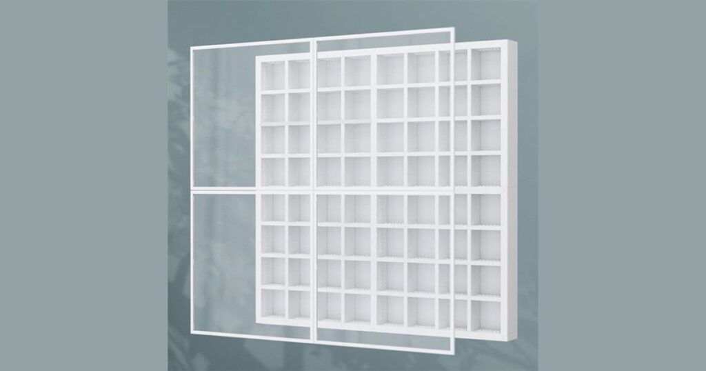 White minifigure display frame with removable clear magnetic cover