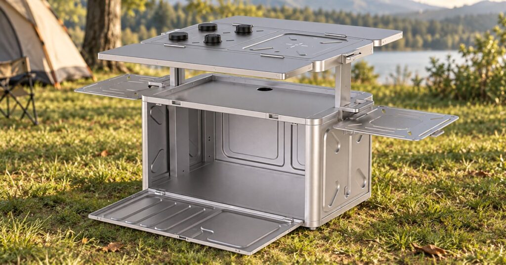 HECHEER modular camp kitchen expanded at a campsite