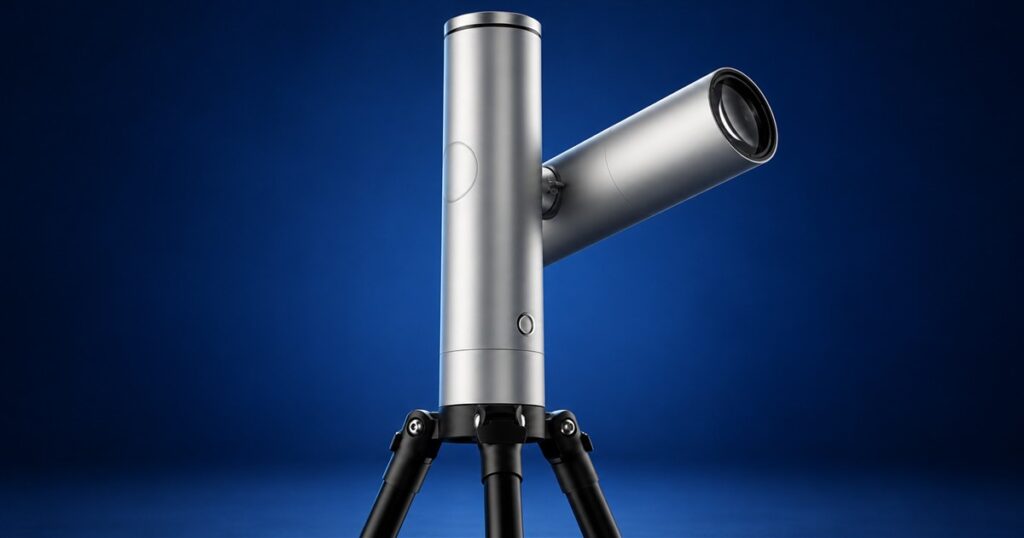 Atlas Single modular smart telescope against a dark blue studio background