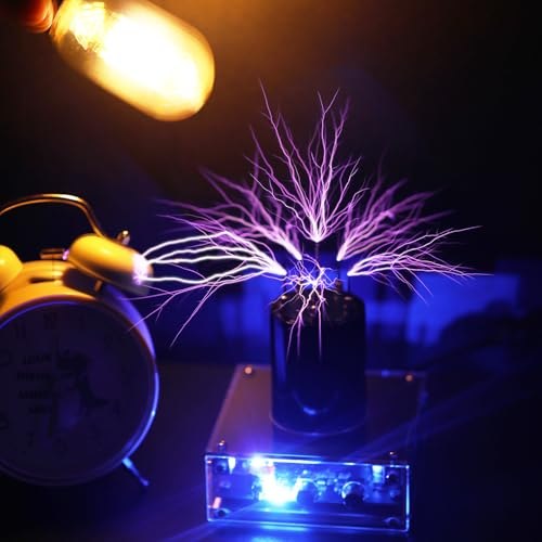 Seller demonstration of branching violet electrical arcs above the JE-19 coil
