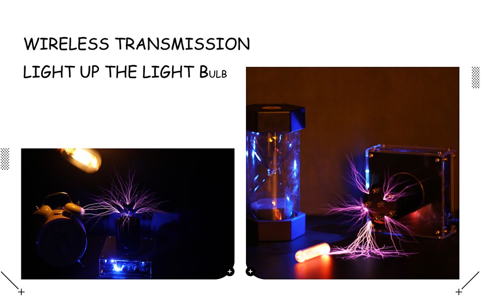 Seller photographs illustrating the Tesla coil wireless lighting demonstration