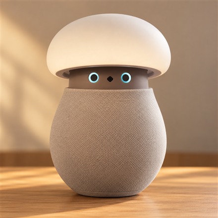 Mori fabric-covered robot with expressive eyes