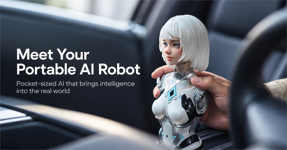 FR-NIA robotic bust shown in a manufacturer portability illustration