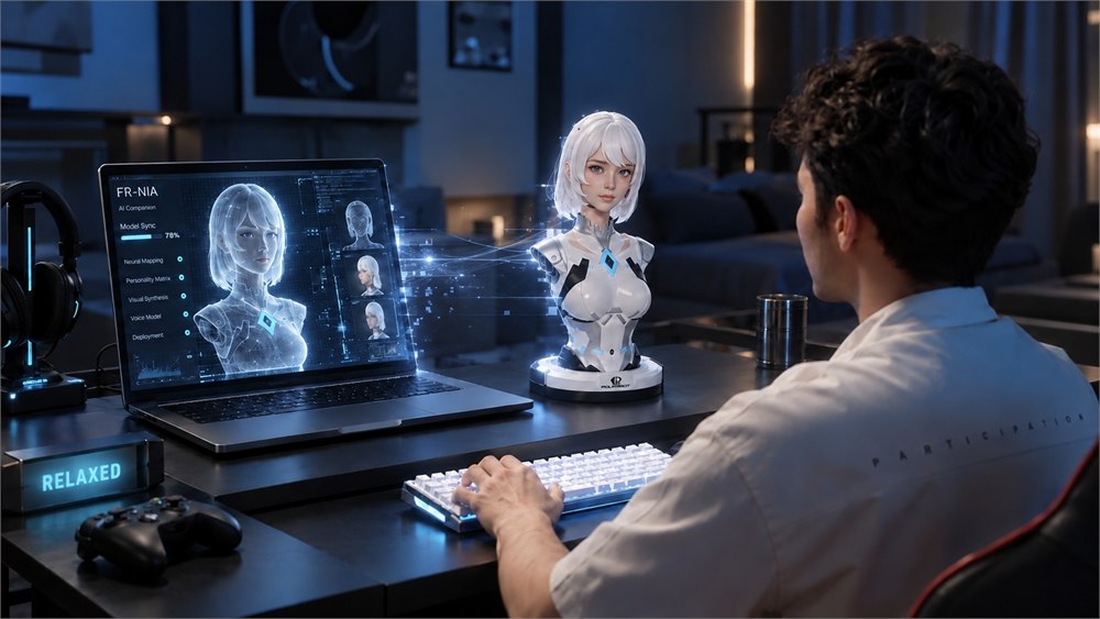 Manufacturer illustration of FR-NIA beside a computer workstation