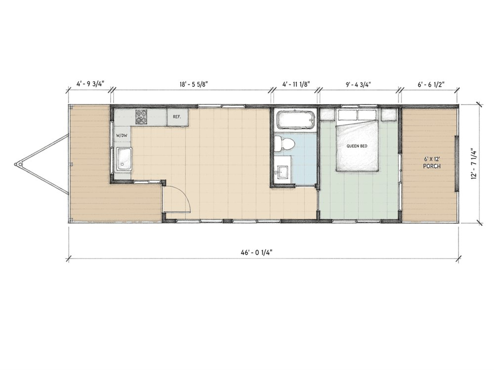 Nordic Nook floor plan showing one bedroom and two porches
