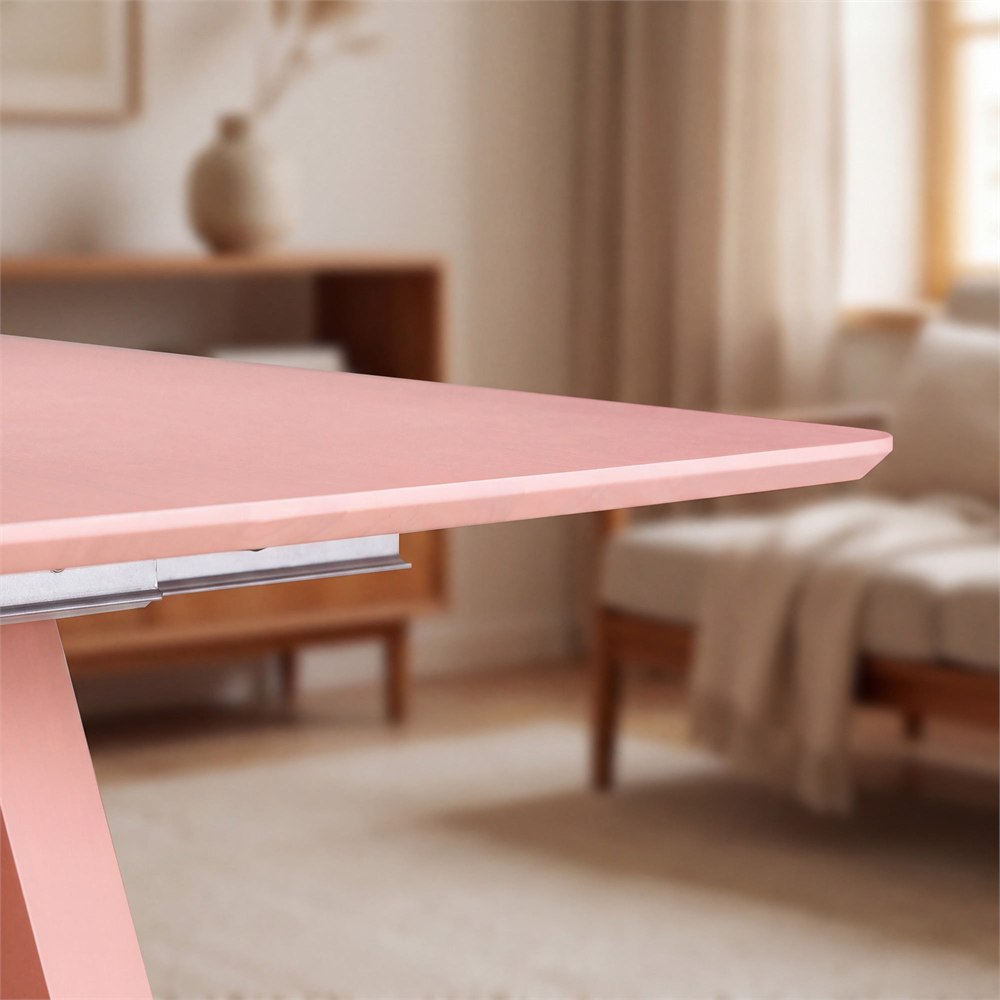 Rounded beveled edge of the pink NOVA tabletop