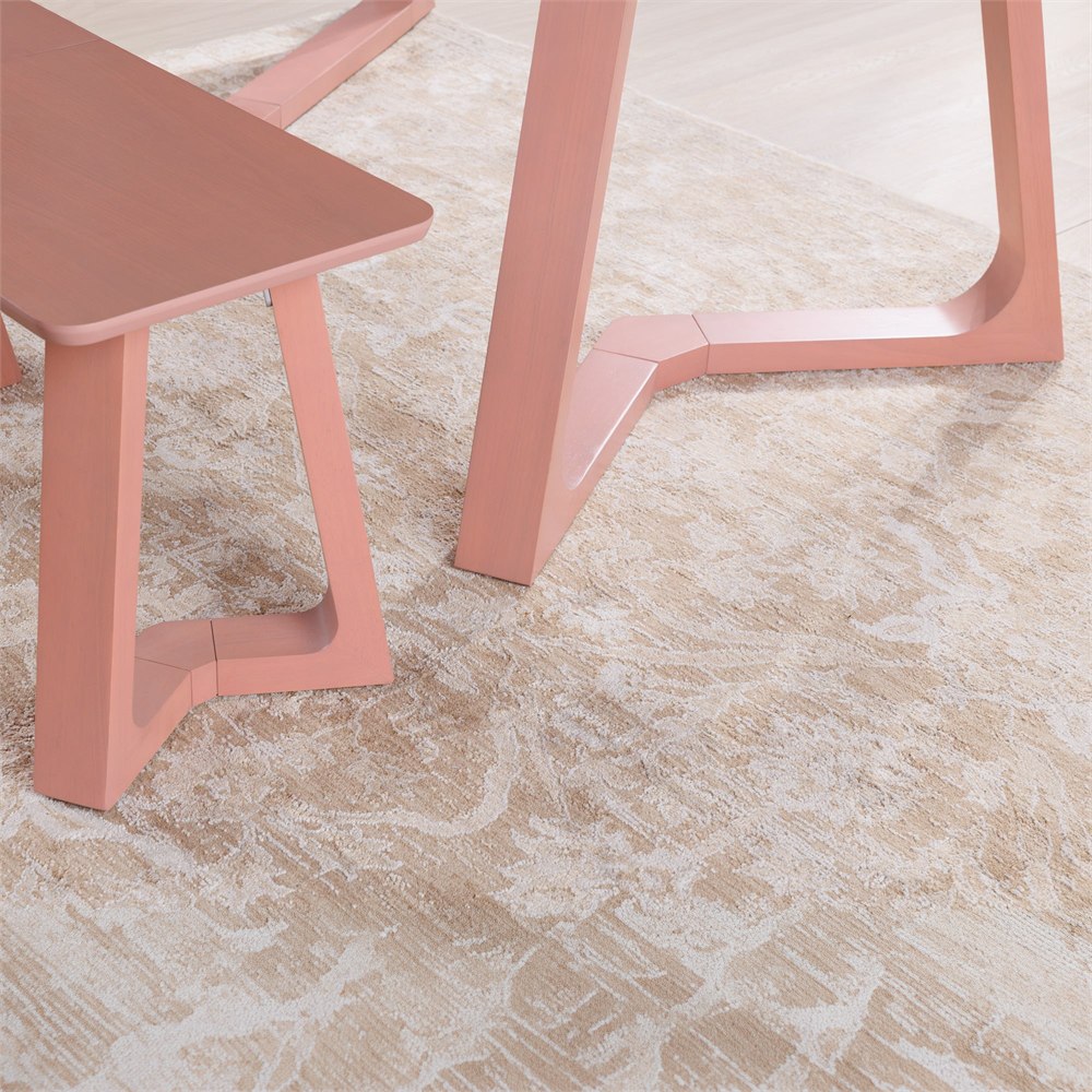 Chevron table and bench supports in the Rosewood finish
