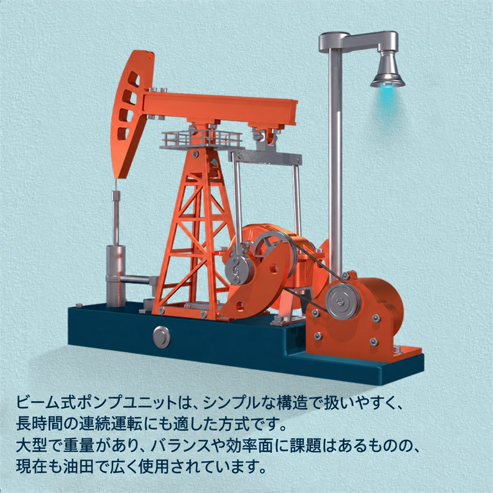 Assembled orange oil pump jack model and silver display lamp
