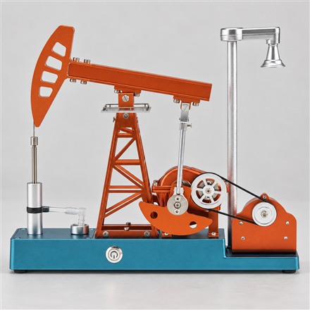 This Motorized Oil Pump Jack Model Turns 219 Metal Parts Into a Working Desk Display