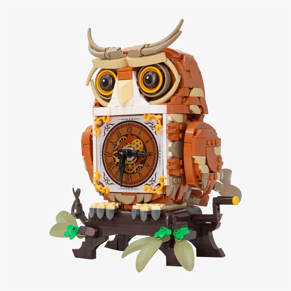 PANTASY mechanical owl building set with side crank and leafy base