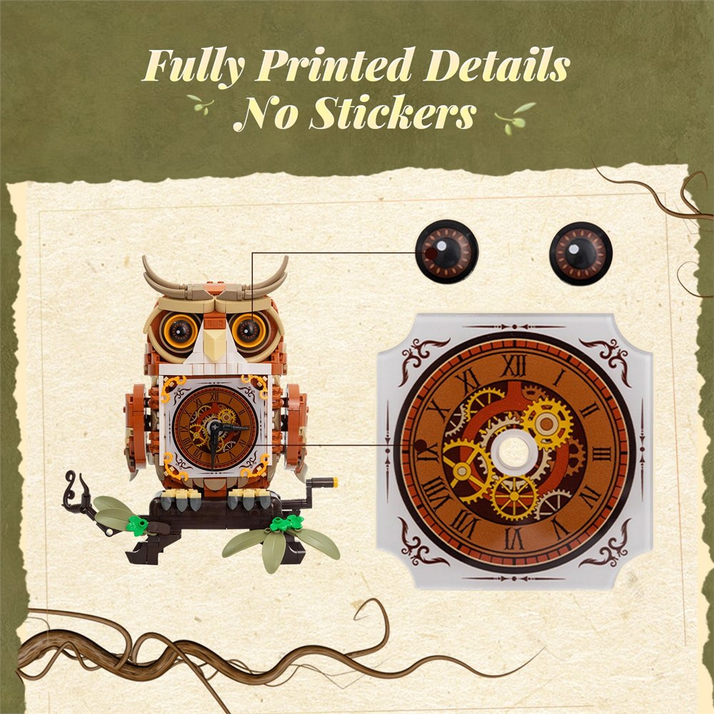 Printed owl eyes and ornamental dial details