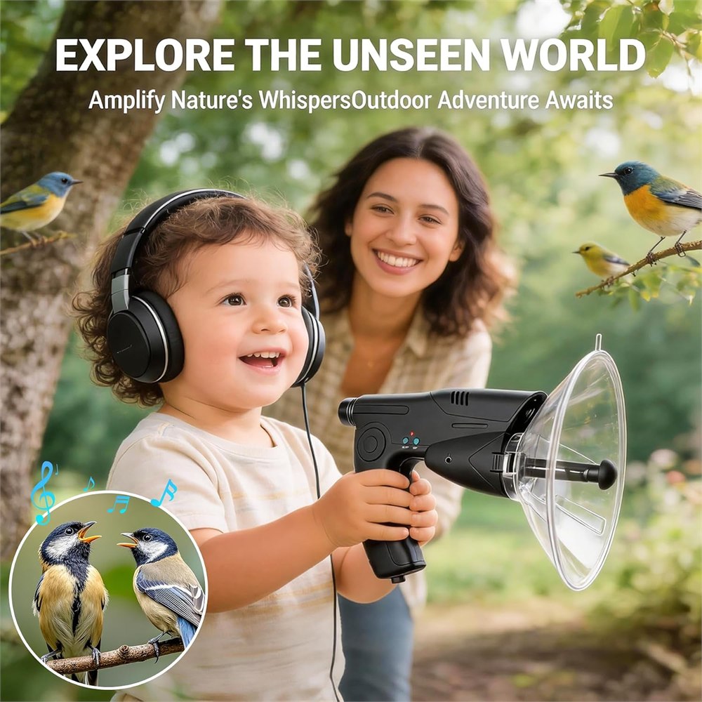Seller illustration of a family using the listening kit outdoors
