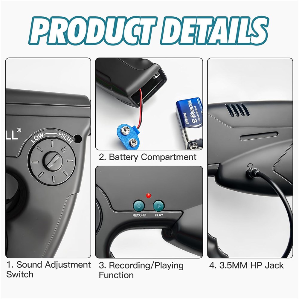 HAUSBELL control, battery compartment, recording buttons and headphone jack details