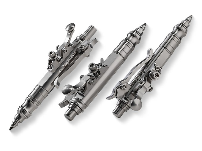 Three angles of the natural stainless-steel mechanical pen