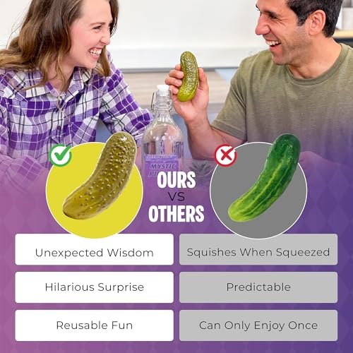 Seller illustration comparing the novelty pickle toy with an ordinary pickle