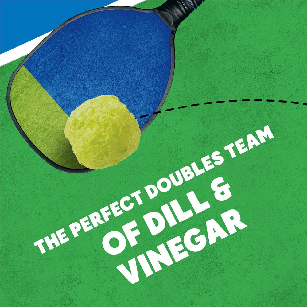 Vlasic artwork pairing dill and vinegar flavor with a pickleball paddle