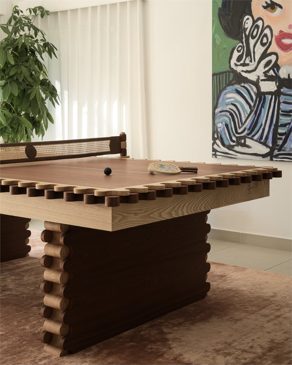 Sanne scalloped wooden table in ping pong configuration