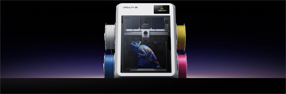 Creality K3 with a multicolored sample model inside