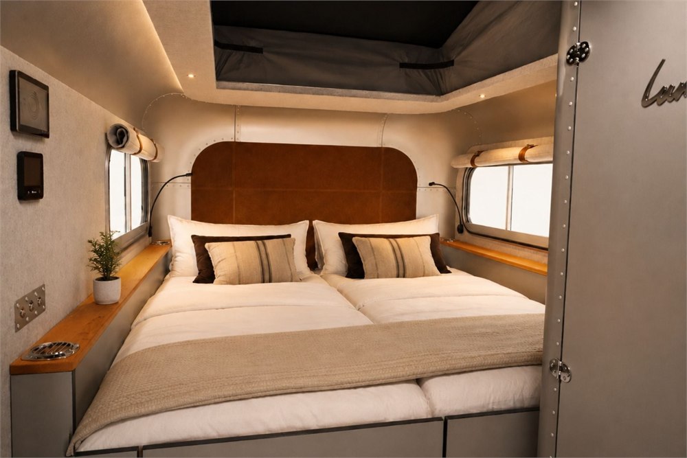 Fixed Auping bed inside the Lume Ranger caravan